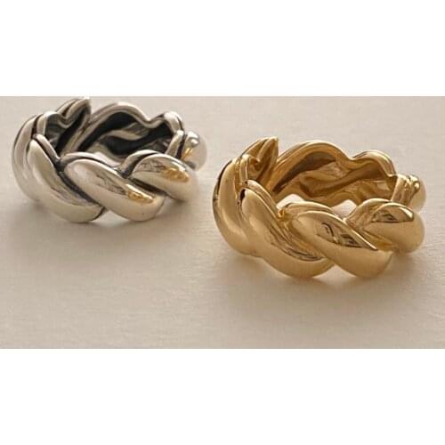 Gothic Punk Authentic 925 Sterling Silver FINE Jewelry Twist Braid oblique line Ring adjust TLJ1685