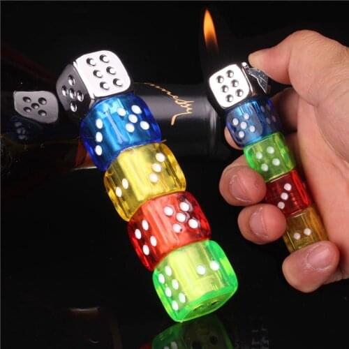 Funny Creative Mini Gas Lighter Glow Flash Dice Shape Portable Metal Cigarette Lighters for Smoking Free Fire Mens Gift