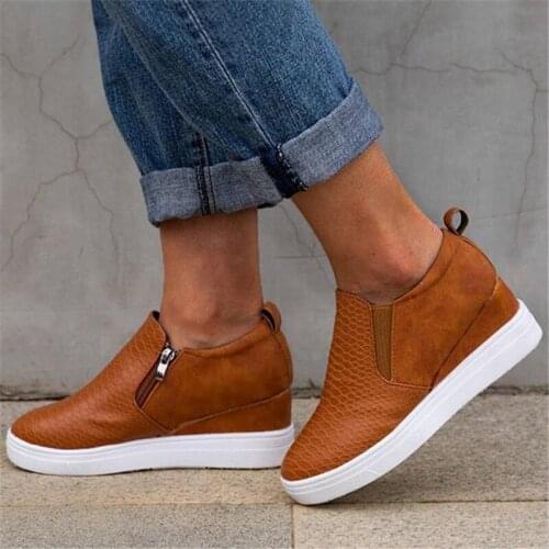 Womens platform shoes, ladies casual shoes, comfortable loafers, zipper casual womens shoes