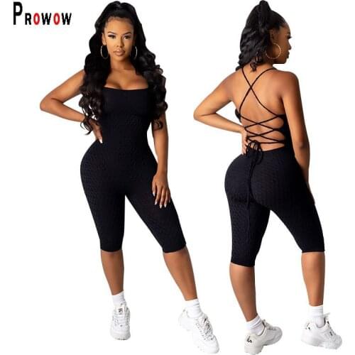 Prowow Women Romper Backless Bandage Sexy Knitted Bodycon Jumpsuits 2021 New Summer Fitness Sport One Piece Womens Outfits
