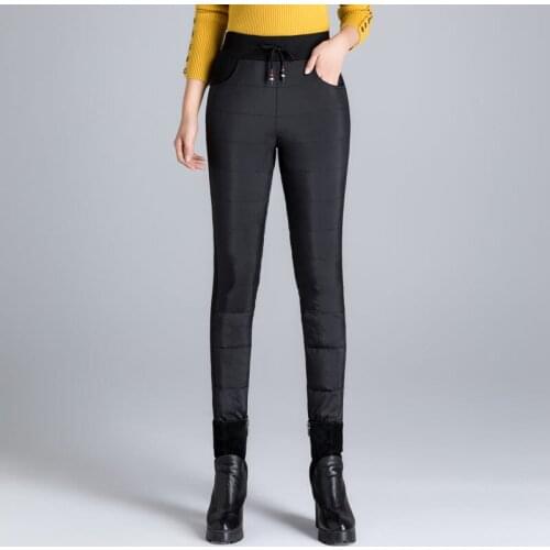 Winter outdoor womens down pants Mid waist thick Solid color 90% White duck down pants waterproof windproof warm trousers pants