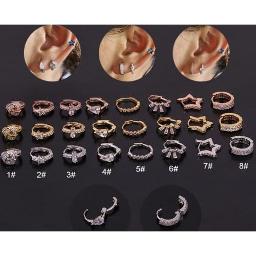 1Piece 8mm Round Rose Gold Silver Crystal CZ Stainless Steel Curved Bar Cartilage Helix Clip Earring Piercing Body Jewelry Gift