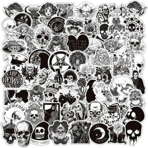 100Pcs Black White Gothic Style Girl and Skull Graffiti Stickers to DIY Laptop Luggage Guitar Skateboard Decal Sticker Kids Toy