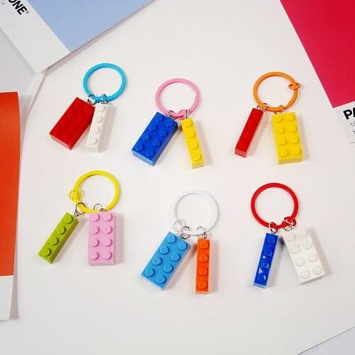 2021 Cute Building Blocks Juggle Plastic Acrylic Keychain Key Chains Ring Car Bag Pendent Charm Kids Toys D508