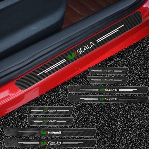 4pcs Carbon Fiber Car Door Sticker Accessories Decoration Auto For Skoda MK2 Kamiq Fabia Rapid Kodiaq Octavia Superb Scala Karoq