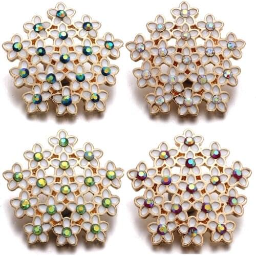 5pcs/lot New 18mm Snap Jewelry Big Gold Flower Rhinestone Metal Snap Buttons fit Ginger 18mm Snap Bracelet Necklaces For Women
