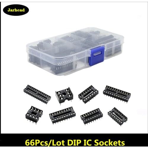 66Pcs/Lot DIP IC Sockets Adaptor Solder Type Socket Kit 6,8,14,16,18,20,24,28 Pin for arduino PCB DIY KIT