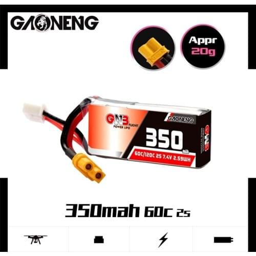 1-5PCS GAONENG 7.4V 350Mah 2S 60C/120C HV Lipo Battery For Beta75X Rc Drone Fpv racing Battery with XT30 Plug