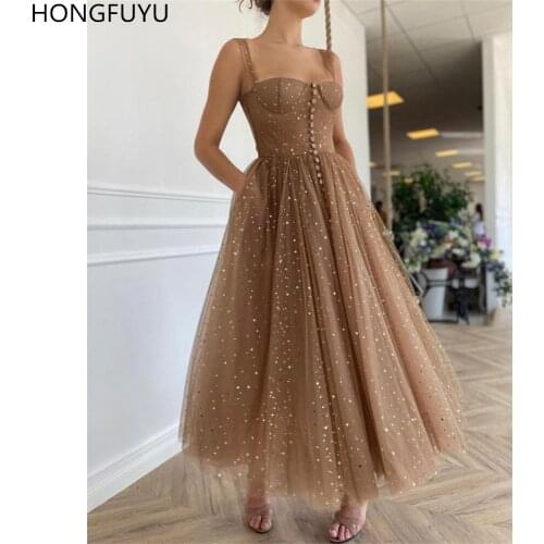 HONGFUYU Glittering Sequined A Line платье Cocktail Dress graduation robes Short Prom Dresses vestidos de cóctel Ankle Length