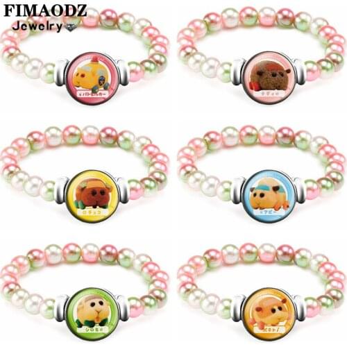 FIMAODZ Guinea Pig Bracelet Fashion Cute Animal Mouse Glass Photo Handmade Beaded Bracelets Bangles for Kids Gift