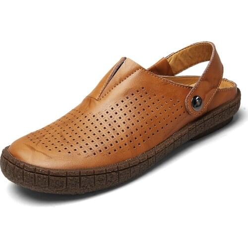 CIMIM Oversize mens leather sandals mens summer slippers comfortable beach sandals Мужская повседневная обувь сандали At Par 1