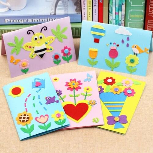 Kids DIY Craft Toys Kits Handmade Thanksgiving card Cartoon Children Non-woven Stickers Crafts Puzzle Baby Educational Toys