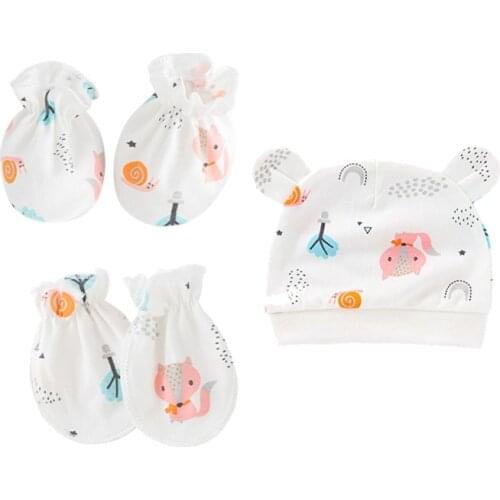 Baby Anti Scratching Soft Cotton Gloves Foot Cover Hat Set Comfy Mittens Socks Cap Kit Toddler Newborn Accessories