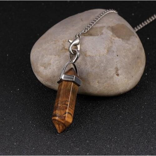 Reiki Healing Chakra Pendulums Natural Stones Pendant Amulet Column Meditation Hexagonal Pendulum for Men Women