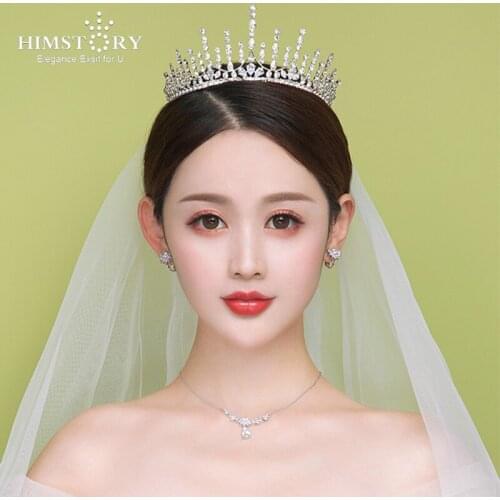 HIMSTORY Luxury Tiaras And Crowns CZ Zirconia Rhinestones Princess Pageant Engagement Headband Wedding Hair Accessories