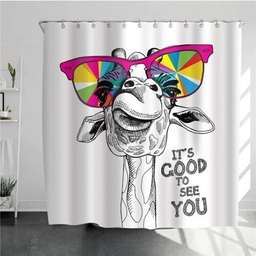 Creative Painting Geometry Giraffe Big Eyes Shower Curtain Windproof Bathroom Decoration Home Furnishing