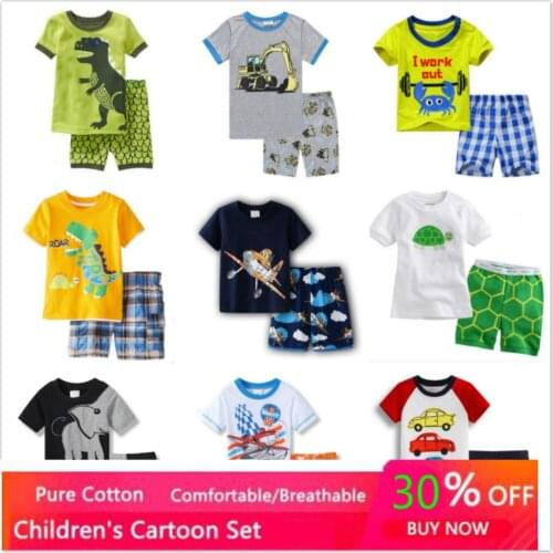 Summer Short Sleeve T Shirt Shorts Pant Clothes Set Baby Boys Cartoon Clothing Suit Pajamas Kids Children Pajamas Set For Girls