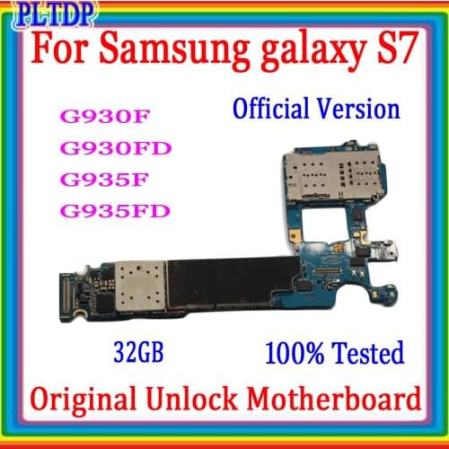 100% Original For Samsung Galaxy S7 Edge G935F G935FD G930F Motherboard , Single Dual Sim Card board,32GB Logic chips