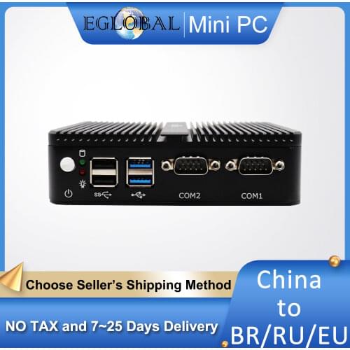 Eglobal Fanless Mini PC Intel Celeron J4125 2LAN 2COM HD VGA Pocket Mini Computer Windows 10 HTPC Fanless Mini PC 300M WIFI
