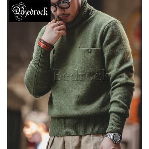 Mens retro casual high neck warm inner navy sweater thick black pullover base sweater