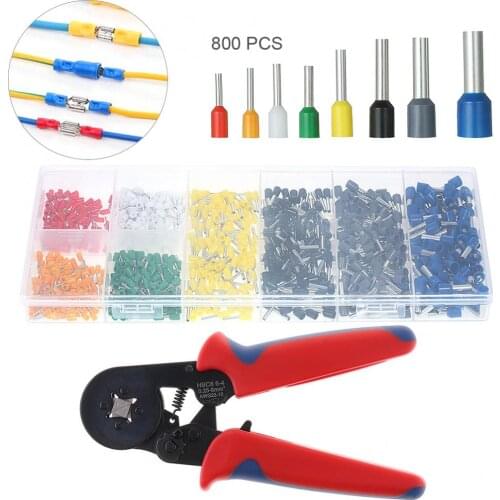 New Mini Adjustable Crimping Tool Hands Pliers + 800pcs Insulated End Crimp Terminal Electrical Wire Connector