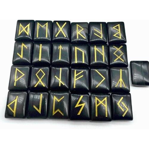 25Pcs Black Obsidian Rune Stones Set with Engraved Elder Futhark Alphabet Crystal Meditation Divination Art Witchcraft