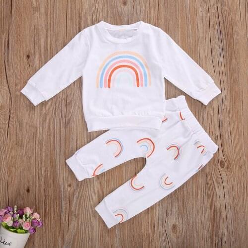 Citgeett Autumn Newborn Infant Baby Girls Boys Outfits Spring Long Sleeve Rainbow Printed T-shirt Top+Pants Cotton Clothes Sets