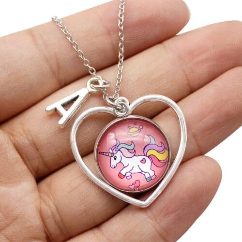 Unicorn Necklace Unicorn Heart charm Glass Cabochon Chain Letter Necklaces For Women Girls Unicorn Lover Gift