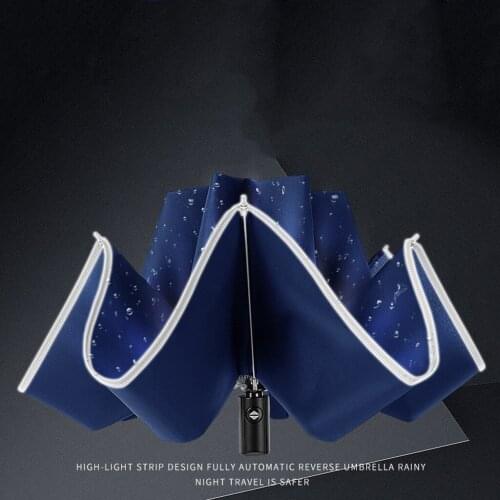 Full Automatic Umbrella Folding Reverse Business Umbrella With Reflective Strips Umbrellas Rain For Men Women Windproof 19DEC24