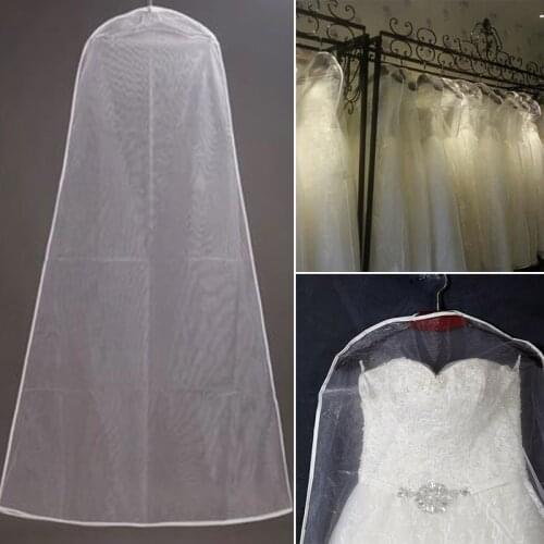 Dustproof Double-sided Transparent Tulle/Voile Wedding Bridal Dress Dust Cover Side-zipper for Home Wardrobe Gown Storage Bag