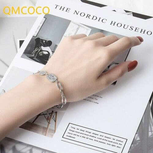 QMCOCO 925 Silver Smile Charming Bracelet For Student Trendy Punk Simple Cartoon Kings Thick Chain Bangle Party Jewelry Gifts