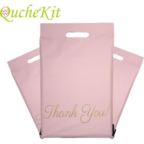 100pcs Pink Thank You Gift Bag Portable Poly Mailer Adhesive Envelopes Packaging Bags T-shirt Trousers Business Shipping Pouches
