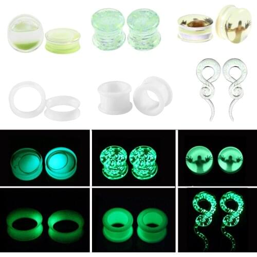 2Pcs Glow In The Dark Silicone Ear Plugs And Tunnels Piercing Expander Piercing Tunnel Ear Tunnels Stretchers Plug Ear Gauges