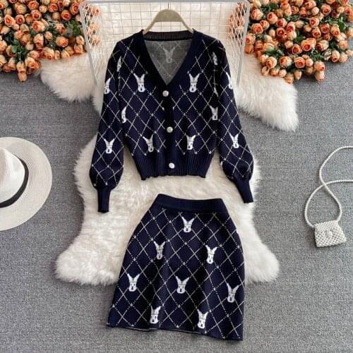 SINGREINY Women 2021 Autumn Winter Knitted Set Long Sleeve Single Breasted Casual Cardigan+High Waist Short Skirt Two Piece Suit