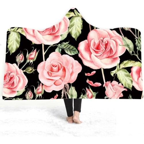 Modern Wearable Hooded Blanket 3D Gold Chain Print Blanket For Adults Kids Multicolour Flower Windproof Warm Blanket