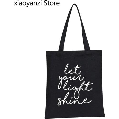 Christian Handbag for Women Let Your Light Shine Fashion Tumblr Quotes Shopping Bag Streetwear Female Casual Shoulder Canvas Bag