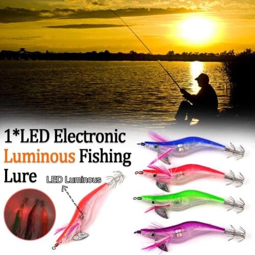 Fishing Lure LED Electronic Luminous Squid Jig Shrimp Bait Piercing And Durable Night Fishing Lure For Fishing Color Random