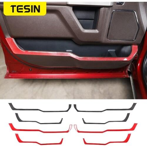 TESIN Soft Carbon Fiber Car Door Storage Box Compartment Decoration Cover Stickers Trim for Ford F150 2015-2020 Car Accessoriesg