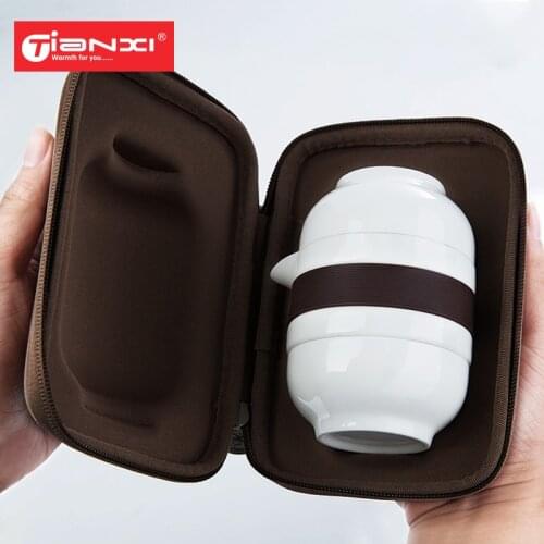 TIANXI Travel Ceramic Tea Sets, Portable Kung Fu TeaPot with Bag and 1pot 2cups