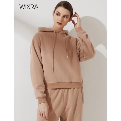 Wixra Basic Fleece Hooded Sweatshirts Cotton Solid Hoodies Long Sleeve 2021 Autumn Winter New Casual Streetwear for Women