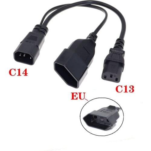 Y Splliter Power Cord IEC320 C14 Plug 3-Prong Male Power Cable Cord AC Power Adapter to C13+ CEE7/16 2Pin Female Socket