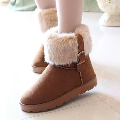 2021 New Winter Womens Snow Boots Flat Lovely Pure Color Warm Cotton Shoes Tube Suede Genuine Non-Slip Girls Boot Bowknot