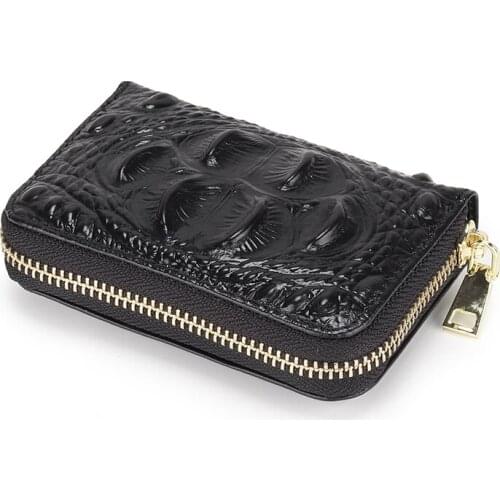 Women Short Wallet Crocodile Pattern Genuine Leather Zipper Vertical Wallet Money Bag Female Card Holder Wallet Coin Purse