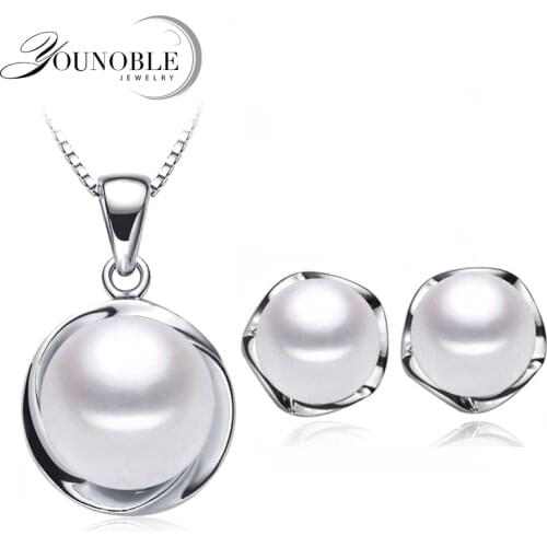 Real Freshwater Pearl Sets For Women Wedding Party Pearl Necklace Pendant Stud Pearl Earrings Fine Jewelry Set Gift