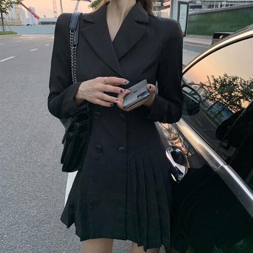 Womens Spring And Autumn Long-Sleeved Dress Fashion Notched Double-Breasted Coat