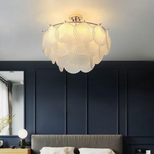 Golden post-modern Nordic style living room ceiling lamp creative minimalist bedroom lamp romantic warm villa shell ceiling lamp
