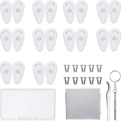 10 Pairs Push-in Eyeglass Nose Pads Soft Silicone Anti-Slip Air Chamber Eyeglasses Sunglasses Nose Pads Repair Tools Kit