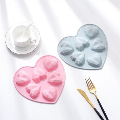 3D Diamond Love Heart Shape Silicone Molds Fondant Cake Decorating Tools DIY Sponge Chiffon Candy Mousse Dessert Baking Moulds