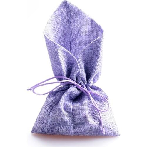 14x25cm 50pcs Purple linen jute bag drawstring bracelet necklace jewelry packaging bag Favor gift bag Wedding Jewelry Pouches
