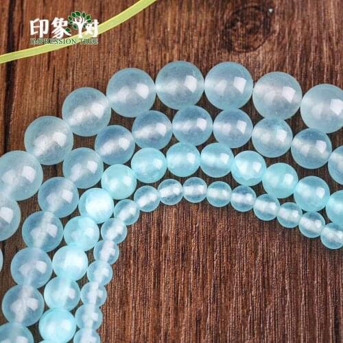 6/8/10/12mm Smooth Natural Gem Round Loose Beads Blue Aquamarin e Jad e Beads Handmade For DIY Neckalce Bracelets Jewelry Making